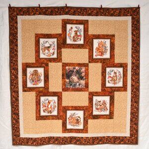 New handmade large throw/ twin quilt, beautiful wildlife deer wolf rabbit fox +